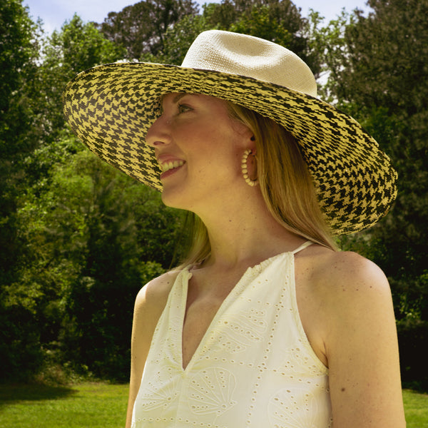 HOUNDSTOOTH LARGE BRIM TOQUILLA STRAW HAT The Hip Hat