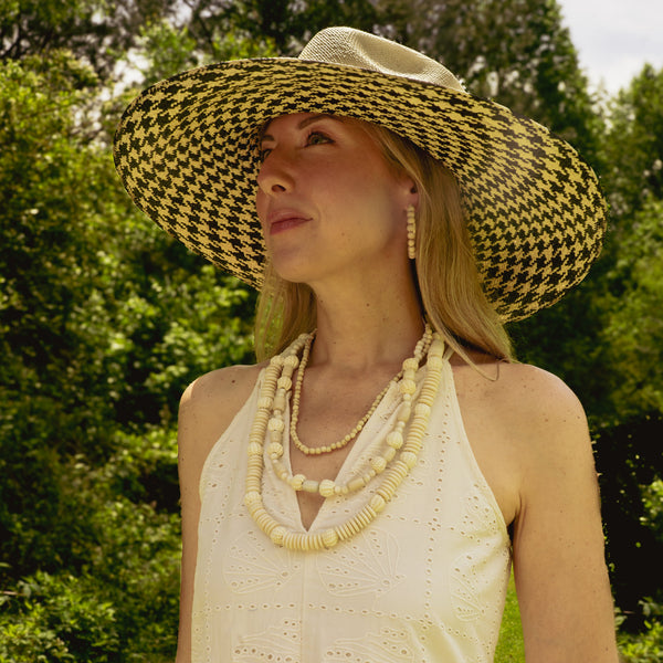 HOUNDSTOOTH LARGE BRIM TOQUILLA STRAW HAT The Hip Hat
