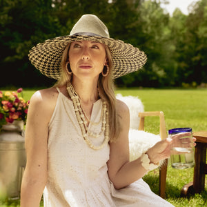 HOUNDSTOOTH LARGE BRIM TOQUILLA STRAW HAT The Hip Hat
