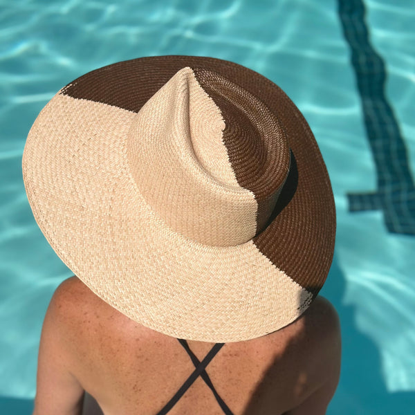 TWO-TONE STRAW HAT - large brim hard hat, large brim ladies hat, merino wool hat, rancher hat, wool cowboy hat, wide brim wool fedora, panama straw hats - The Hip Hat