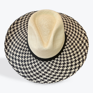 HOUNDSTOOTH LARGE BRIM TOQUILLA STRAW HAT The Hip Hat