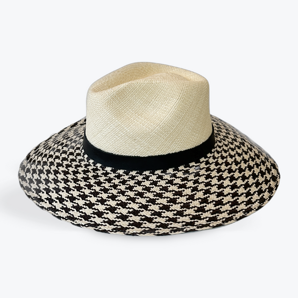 HOUNDSTOOTH LARGE BRIM TOQUILLA STRAW HAT The Hip Hat