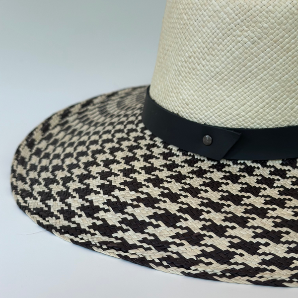 HOUNDSTOOTH LARGE BRIM TOQUILLA STRAW HAT The Hip Hat