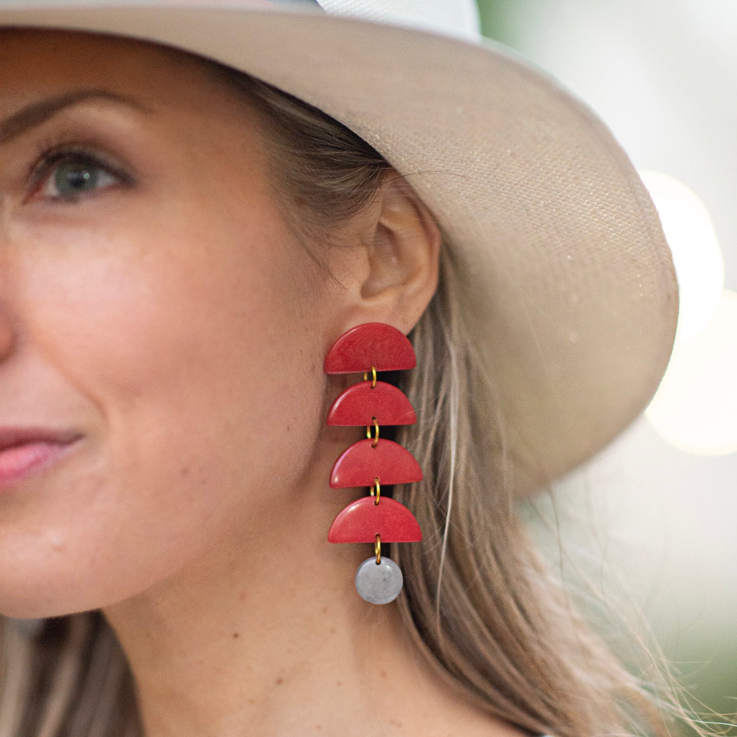 HALF MOON DROP EARRINGS CRAFTED WITH TAGUA NUT - large brim hard hat, large brim ladies hat, merino wool hat, rancher hat, wool cowboy hat, wide brim wool fedora, panama straw hats - The Hip Hat