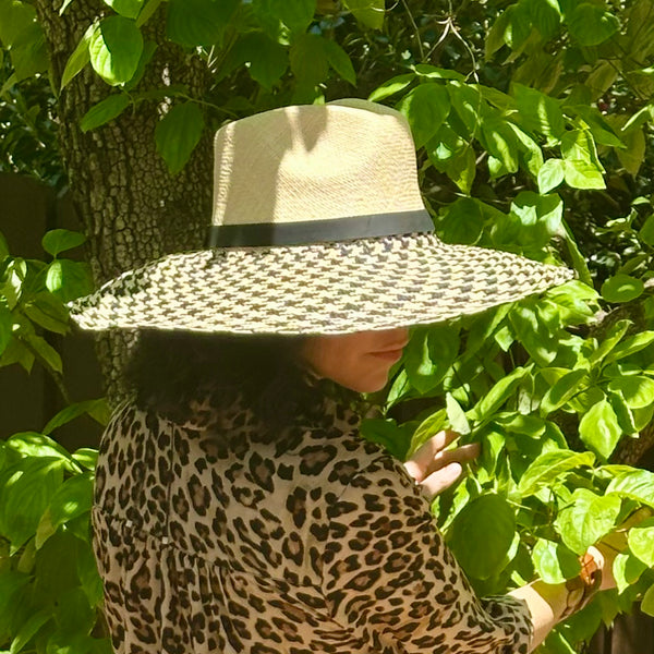 HOUNDSTOOTH LARGE BRIM TOQUILLA STRAW HAT The Hip Hat