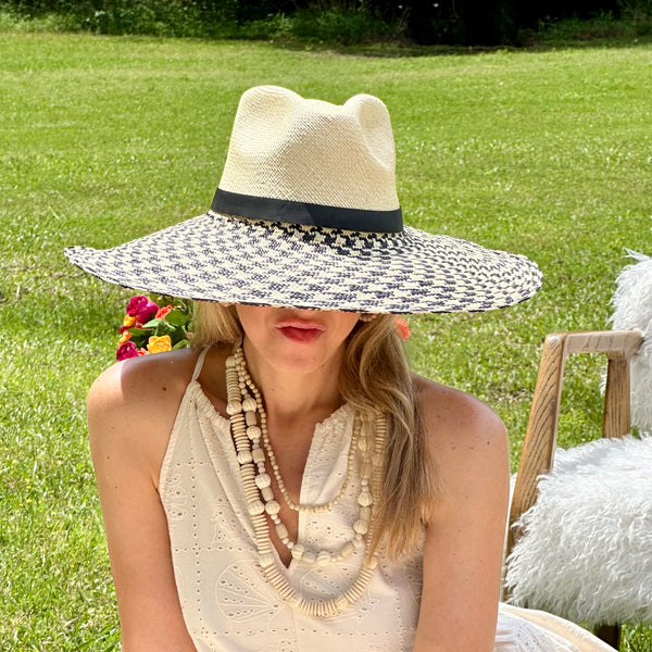 HOUNDSTOOTH LARGE BRIM TOQUILLA STRAW HAT The Hip Hat