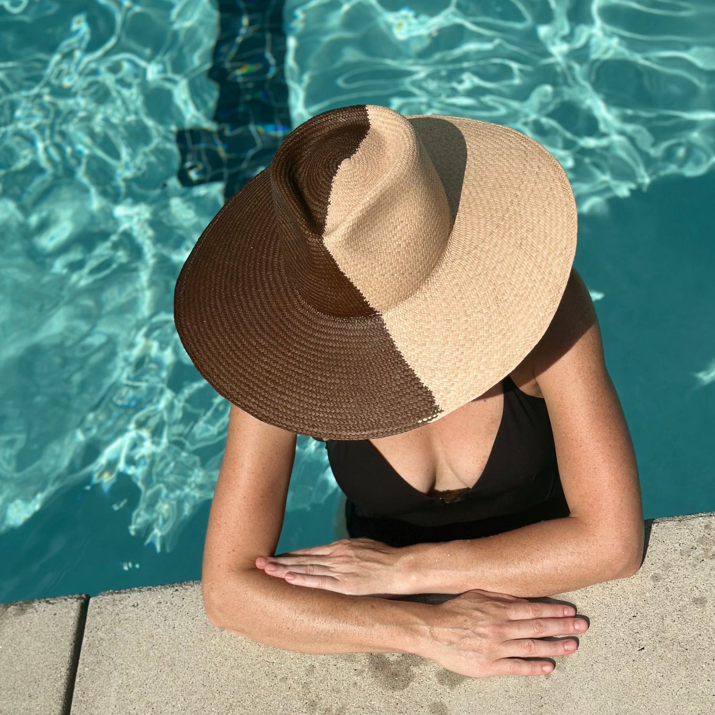 TWO-TONE STRAW HAT - large brim hard hat, large brim ladies hat, merino wool hat, rancher hat, wool cowboy hat, wide brim wool fedora, panama straw hats - The Hip Hat