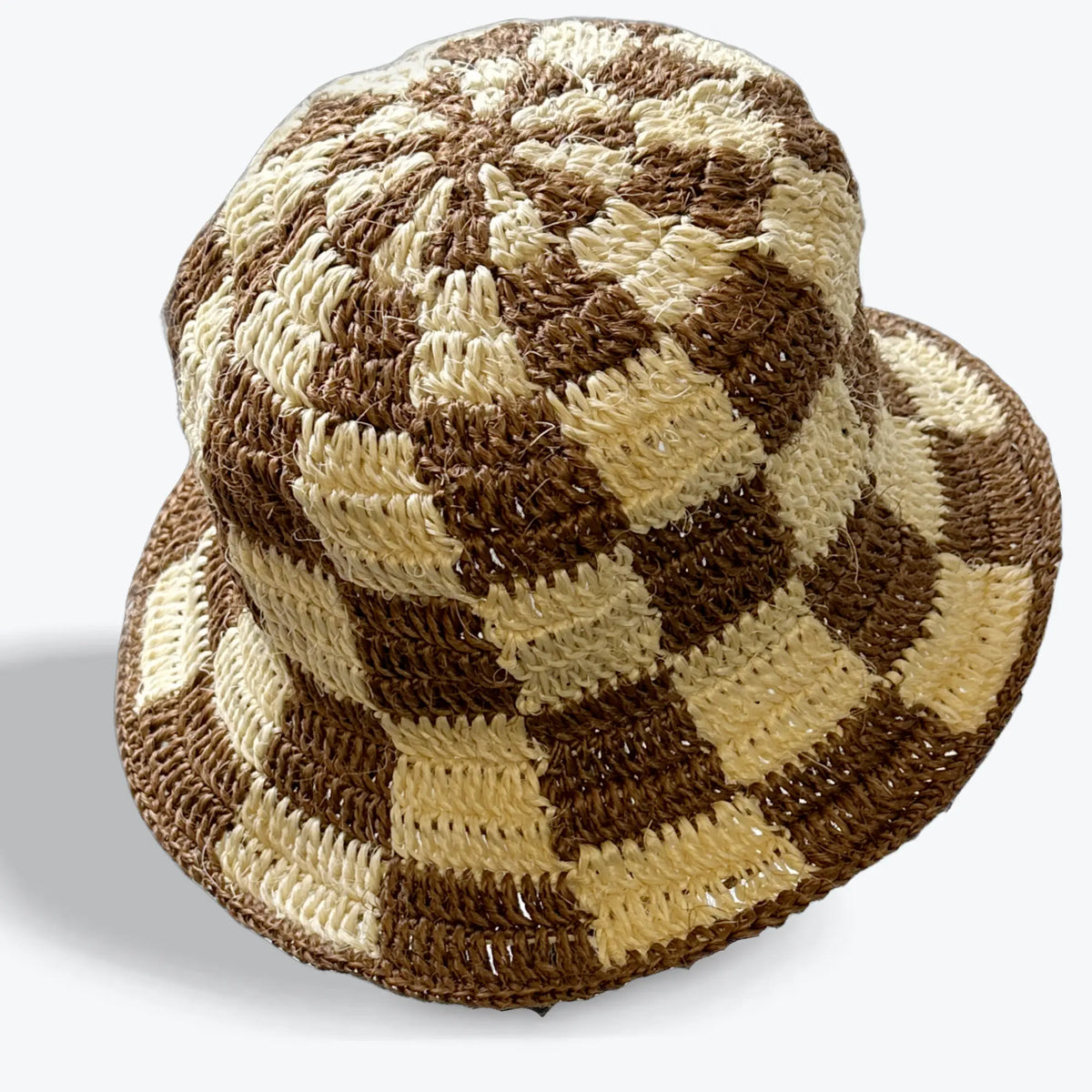 Flannel Australia‎ Linen Bucket Hat Womens One Size Brown Limited Edition Y2K Made by Minga | Unisex Crochet Checkered Bucket Hat | Handmade main image 3